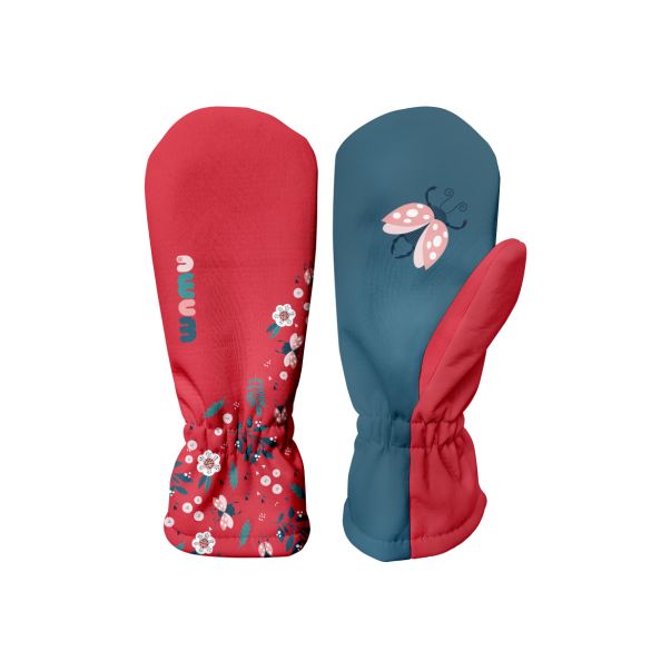 Kids Softshell Mittens, LADYBIRDS, Red